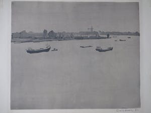 Jan Forrer - Riviergezicht met schepen - Ets kopen? Bied vanaf 1!