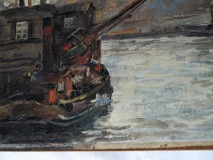 Niet of onleesbaar gesigneerd - Olieverf op doek, verdoekt op board (marouflé) , Havengezicht – Rein Snapper? kopen? Bied vanaf 1!