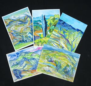 Joe Wols - Lot van vier aquareltekeningen, Landschappen kopen? Bied vanaf 1!