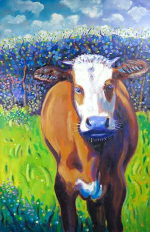 Justus Donker - Acryl op doek, Bruine koe (Groot) verkocht voor € 1!