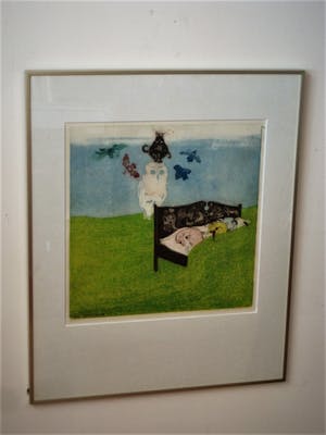 Michel van Overbeeke - Kleine Oplage (25) Surrealistische Litho "Bed II" gesigneerd kopen? Bied vanaf 20!