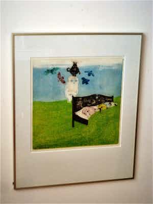 Michel van Overbeeke - Kleine Oplage (25) Surrealistische Litho "Bed II" gesigneerd verkocht voor € 20!