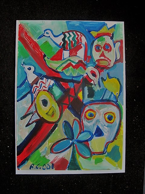 Ruud Cornelisse - Krachtige post CoBrA Gouache "Vogels met hoofden" 2001 gesigneerd kopen? Bied vanaf 1!