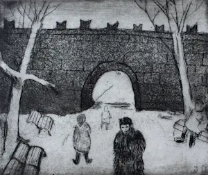 AcheterJeanne Bieruma Oosting - Ets: 'Een winter in Rusland', Brug bij het Kremlin - 1970? Enchérissez de 250!