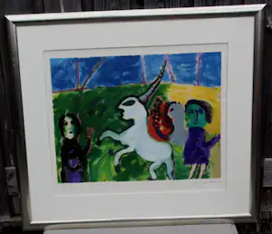 Eugène Brands - Ingelijste zeefdruk: Eenhoorn(groot werk!) kopen? Bied vanaf 399!