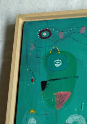 Jasper Banen - Acrylverf op doek , ingelijst , Blauwe Zon en Hemellichamen – 2004 kopen? Bied vanaf 85!