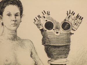 Aat Veldhoen - Naakte vrouw bij motorblokbeeld - Rotaprent kopen? Bied vanaf 50!