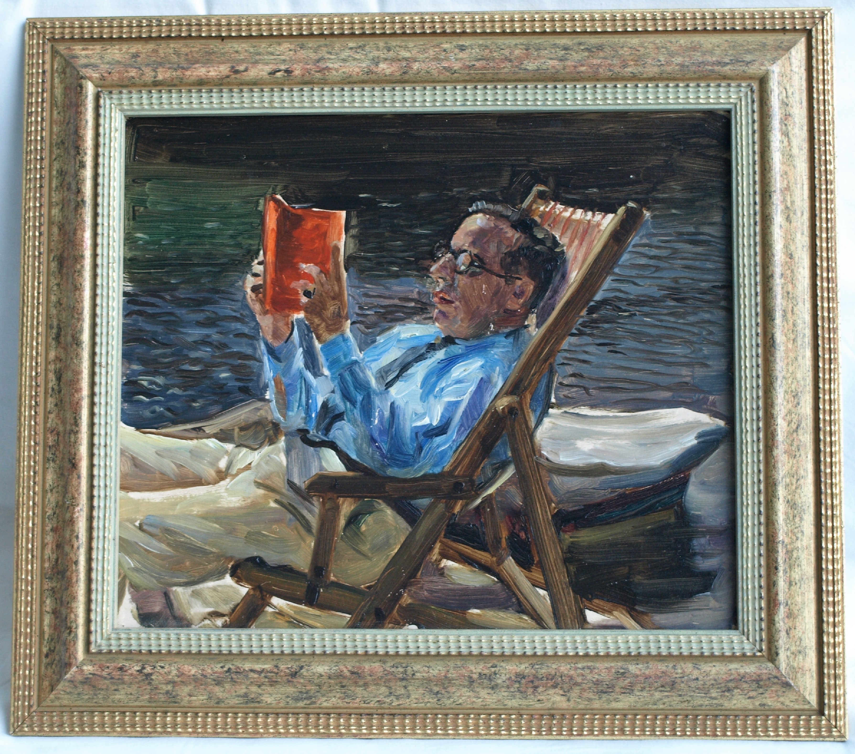 Bethijl Philippus van Romondt - Olieverf op paneel , Man in strandstoel – gesigneerd & ingelijst – 1935 kopen? Bied vanaf 150!