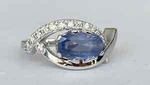 ALGT-gecertificeerde ring van witgoud met 1,85 karaat Ceylon saffier en diamant kopen? Bied vanaf 1400!