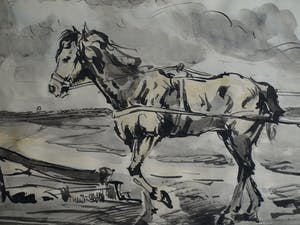 Daniel Wilhelm Bekking - Ingelijste aquarel / gewassen inkt , De ploeger kopen? Bied vanaf 1!