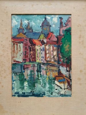 Niet of onleesbaar gesigneerd - Expressionistisch stadsgezicht te Amsterdam kopen? Bied vanaf 10!