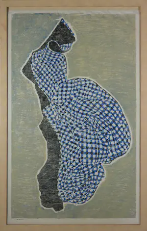 AcheterSophie Mellema - Zeefdruk op papier, Geruite blouse - Ingelijst (Zeer groot)? Enchérissez de 100!