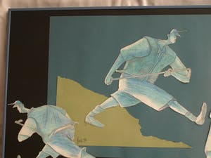 Guido van Driel - Ingelijste collage & tekening , “Golfers 1” – 1993 kopen? Bied vanaf 90!