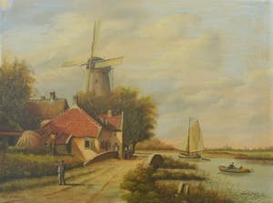 Niet of onleesbaar gesigneerd - Dorpje aan het water - Olieverf op paneel - Gesigneerd kopen? Bied vanaf 1!