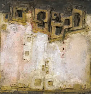 Joop Birker - Gemengde techniek op paneel, Yellow Colony - Ingelijst kopen? Bied vanaf 350!