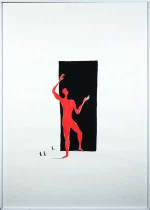 Henk Visch - Litho, Rood figuur - Ingelijst verkocht voor € 100!