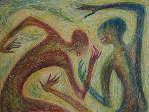 Klaas Pijlman - Pastelkrijt , “Dansende figuren” – 1959 - ingelijst , 75 x 67 cm kopen? Bied vanaf 40!