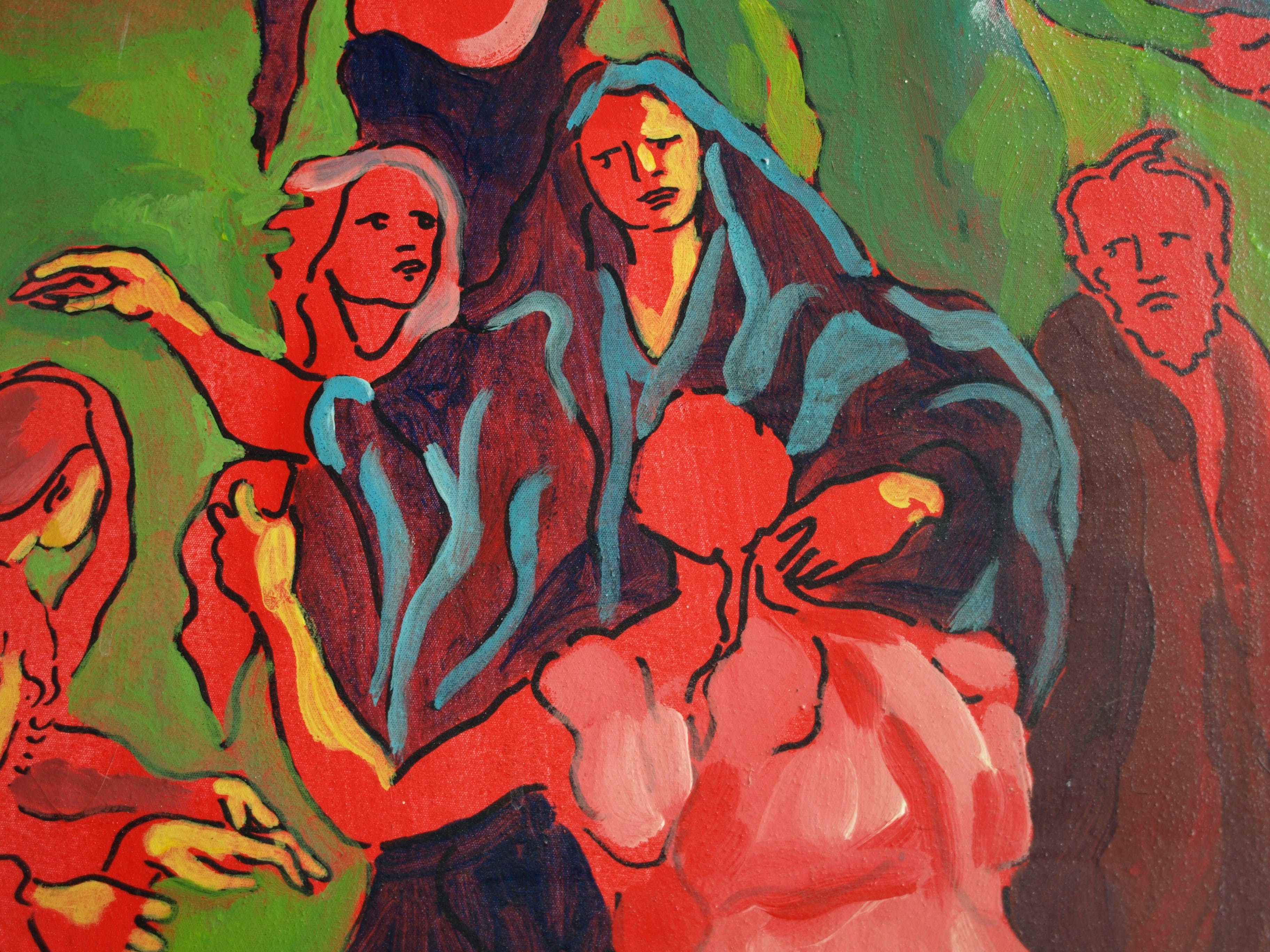 Justus Donker - Olieverf op canvas , Kruisiging , Zelfportret - ingelijst – 2000 kopen? Bied vanaf 1!