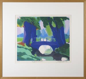 Jentsje Popma - Zeefdruk, Bruggetje bij Giessendam - Ingelijst kopen? Bied vanaf 70!