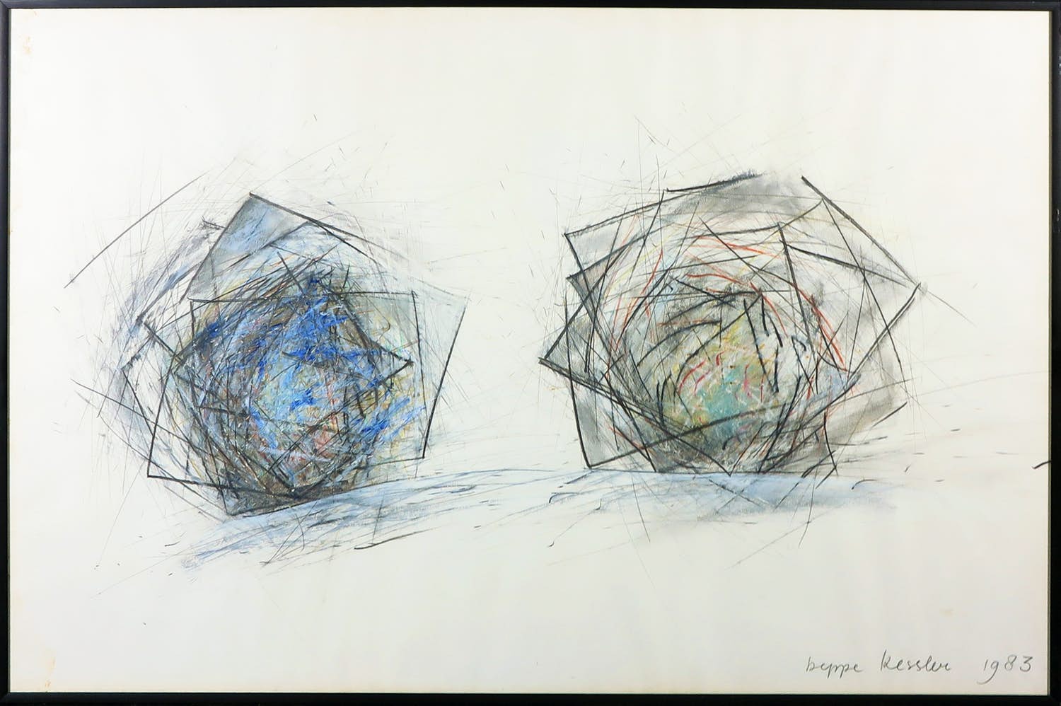 Beppe Kessler - Potloodtekening, Abstracte compositie - Ingelijst kopen? Bied vanaf 1!