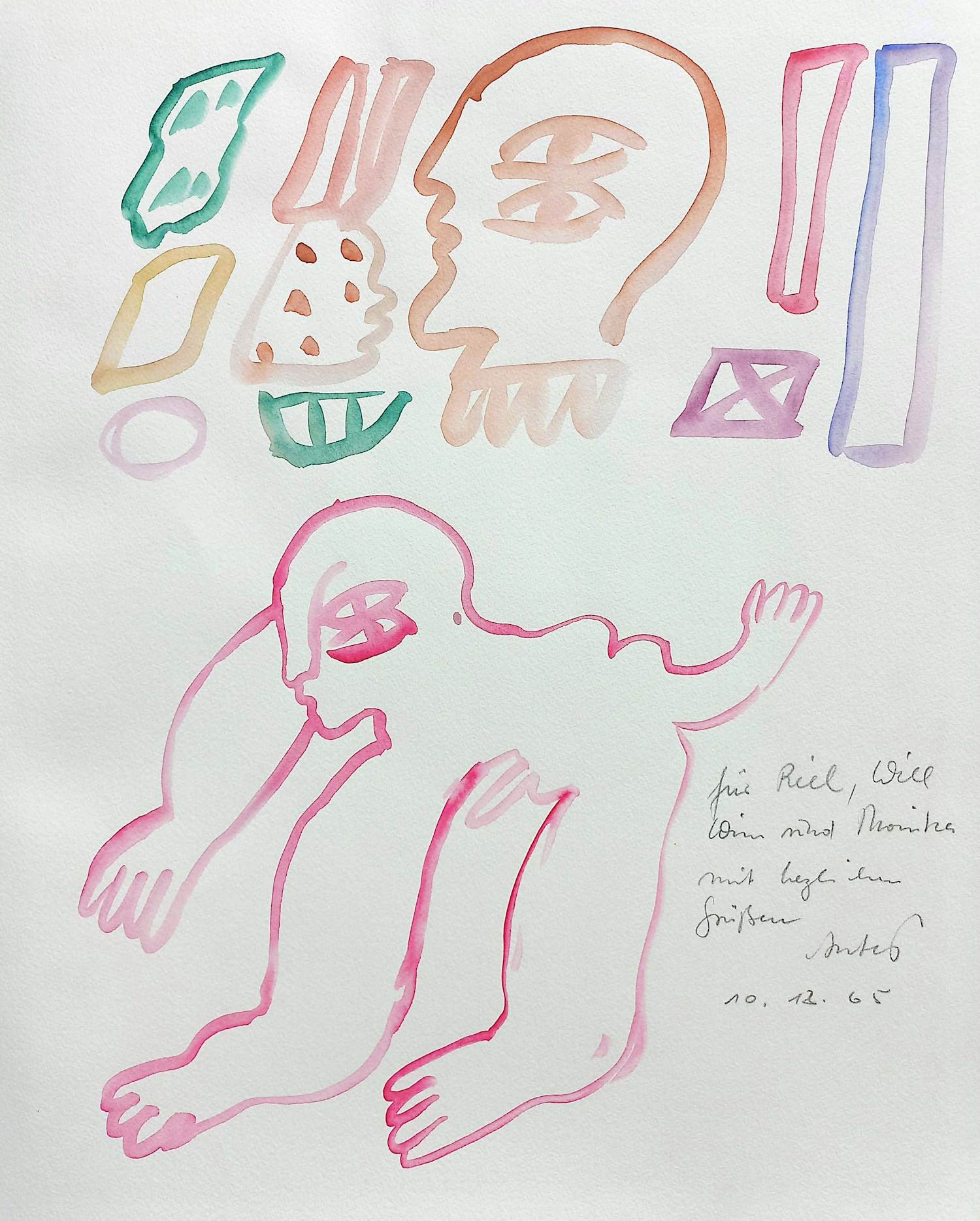 Horst Antes - Strip Teeth, complete uitgave met 7 pochoirs + gesigneerde aquarel kopen? Bied vanaf 1000!