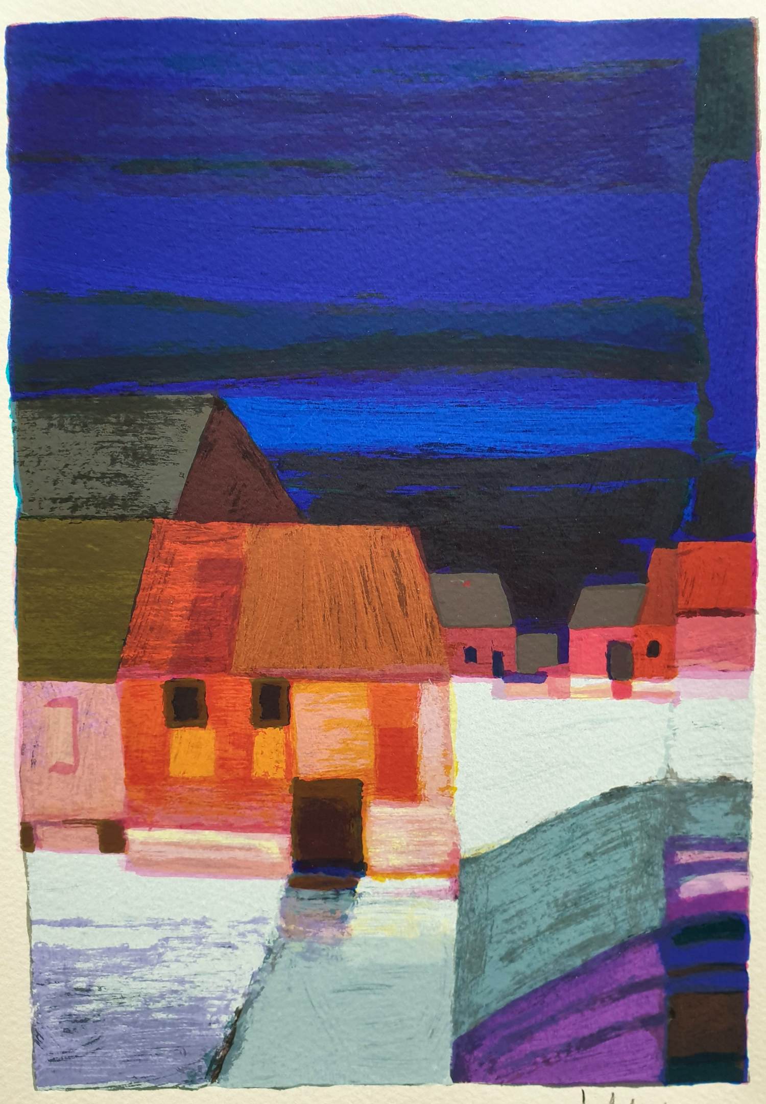 Ton Schulten - Dorp in de avond kopen? Bied vanaf 150!