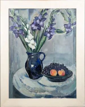 Louis Saalborn - 'Stilleven van irissen en fruit' kopen? Bied vanaf 350!