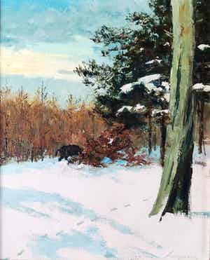 Jo Schrijnder - Everzwijn in besneeuwd bos verkocht voor € 275!