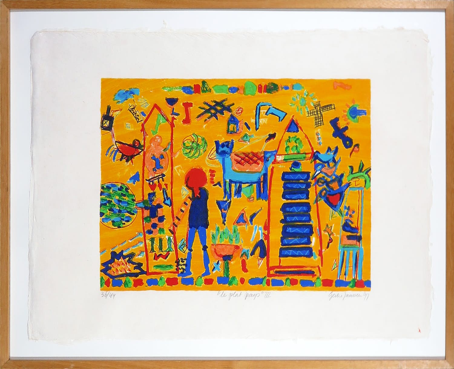 Gertie Janssen - Zeefdruk op geschept papier, Le plat pays III - Ingelijst verkocht voor € 50!