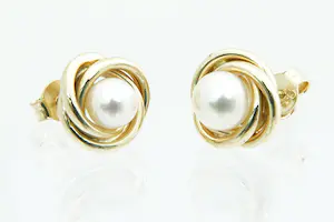 45 - Vintage fifties  Set 14 Krt gouden orstekers met tulband zetting en parel kopen? Bied vanaf 120!