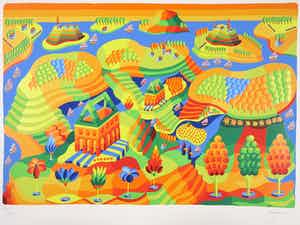 Louis Gans - Zeefdruk, Fantasielandschap / Prent 190 verkocht voor € 35!