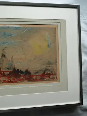 Rene De Coninck - Gemengde techniek op karton , Ingelijst , ‘Stadsgezicht’ - 1956 kopen? Bied vanaf 1!