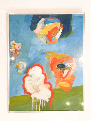 Govert Heikoop - kleurrijke abstracte voorstelling "The man in the moon" originele gouache kopen? Bied vanaf 20!