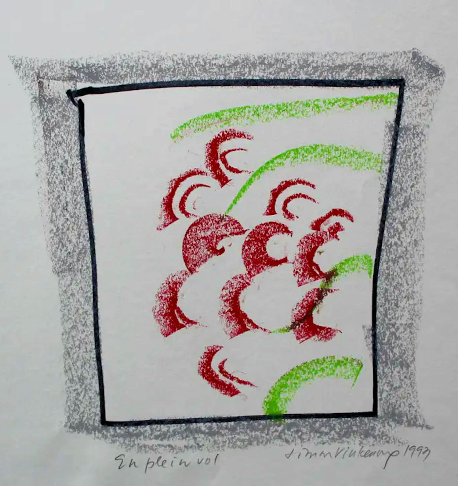 Simon Vinkenoog - Krijttekening: En plein vol - 1993 kopen? Bied vanaf 150!