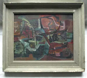 Kor Heemsbergen - Olieverf op paneel, Land voor 2 mensen – ca. 1960 - Ingelijst kopen? Bied vanaf 150!