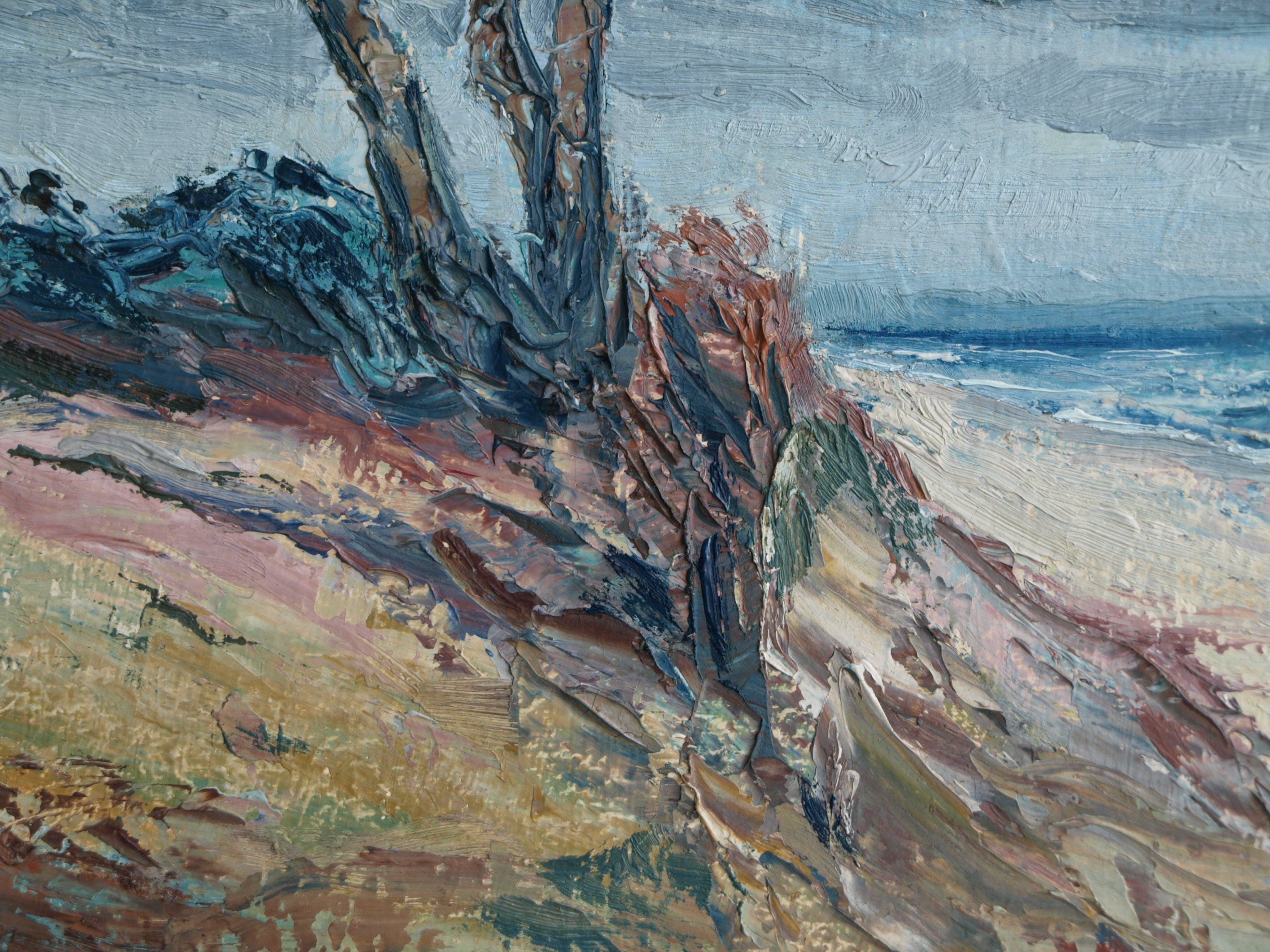 Niet of onleesbaar gesigneerd - Olieverf op paneel , Aan de kust – gesigneerd & ingelijst – 1972 kopen? Bied vanaf 1!