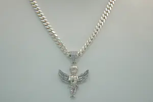 Acheter48 - Zwaar 1e gehalte zilveren gourmette collier + engel met gevouwen handen? Enchérissez de 130!