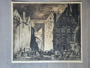 Frank Brangwyn - ets 6/20 - Sint-Niklaaskerk te Diksmuide, gesingeerd kopen? Bied vanaf 185!