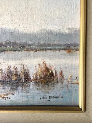 Gien Brouwer - Boerderij aan Water - Olieverf op paneel, Ingelijst kopen? Bied vanaf 110!