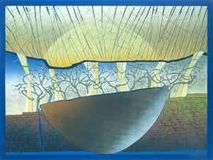 Antje Veldstra - Houtdruk, Oude bomen - Ingelijst verkocht voor € 50!