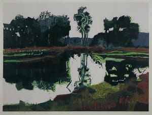 Vincent van Ojen - Houtsnede, Landschap aan meer - Ingelijst (Groot) kopen? Bied vanaf 100!