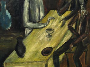 Niet of onleesbaar gesigneerd - Olieverf op board , “Aan de tafel” – gesigneerd & ingelijst kopen? Bied vanaf 10!