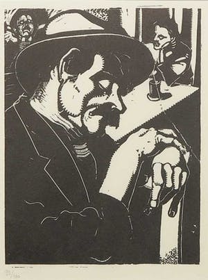 Dick Ket - Linoleumsnede, Drie slapers in herberg - Ingelijst kopen? Bied vanaf 35!