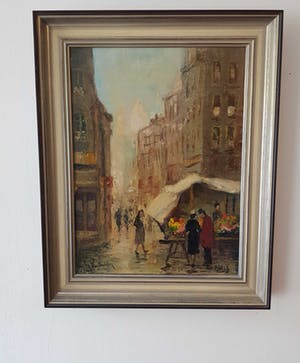 Niet of onleesbaar gesigneerd - Mooi Frans aangezicht van een markt in Parijs. Handgesigneerd. kopen? Bied vanaf 10!