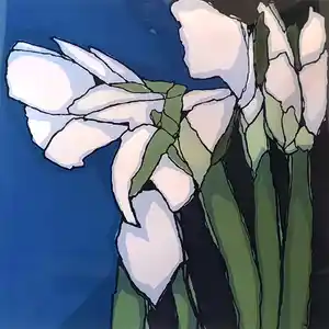 Fon Klement - Boardsnede groot eigen druk - Les Amarylus Geantes - ingelijst - 22225 verkocht voor € 175!