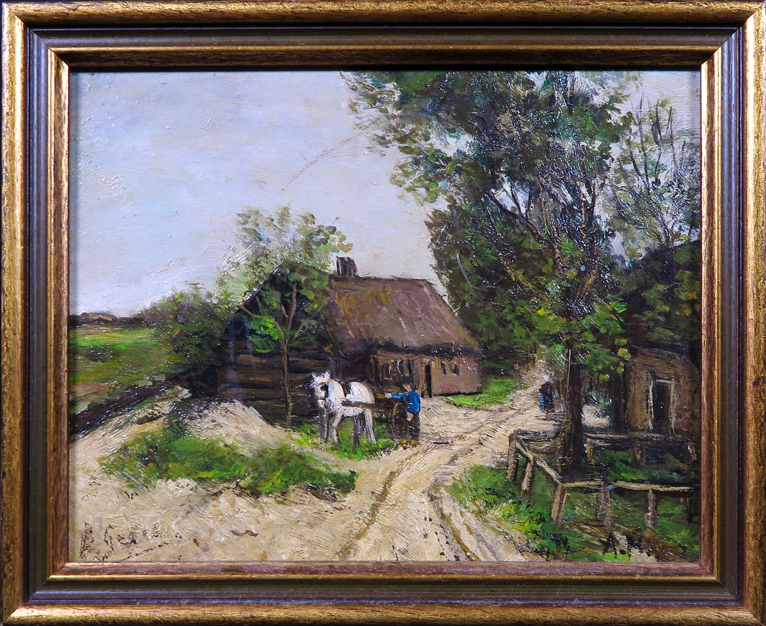 Niet of onleesbaar gesigneerd - Olieverf op paneel, Boer met kar kopen? Bied vanaf 1!