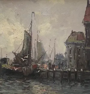 Herman Wijngaard - Haven Gezicht - Olieverf Schilderij kopen? Bied vanaf 225!