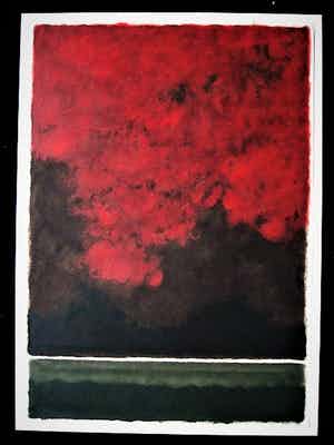 Niet of onleesbaar gesigneerd - Fascinerende Gouache "Rode Lucht boven lage Horizon" gesigneerd 1992 verkocht voor € 1!