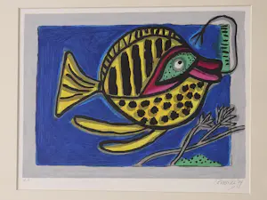 AcheterCorneille - Poisson Surrealiste sur Bleu - E.A - 1999 - Handgesigneerd? Enchérissez de 530!
