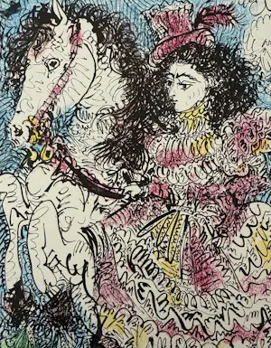 Pablo Picasso - Kleuren lithografie, “Jacqueline op paard”. kopen? Bied vanaf 70!